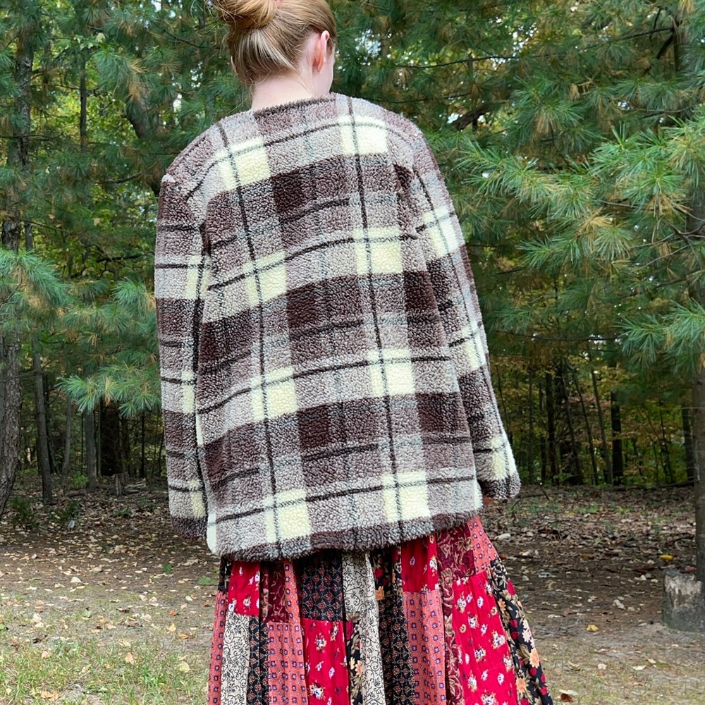 Sanctuary Plaid Teddy Jacket Women’s Size M Fall Neutral Minimal - Picture 8 of 14